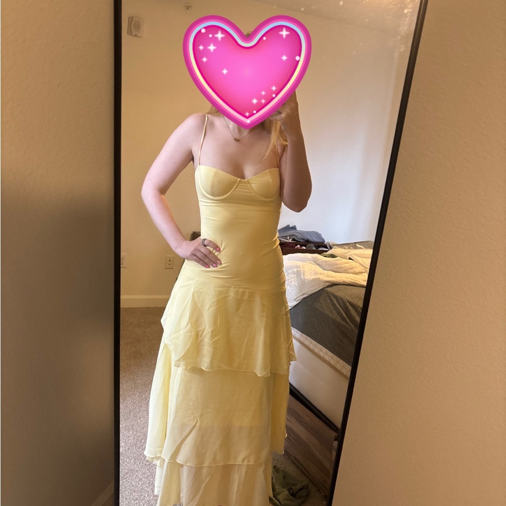 Lucy in the Sky Yellow Maxi Sundress Sweetheart Neckline
